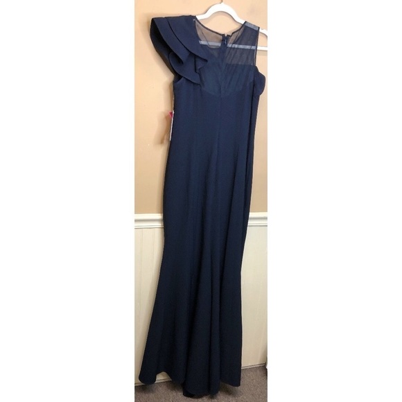 Eliza J Blue Full Length Ball Gown One Shoulder Sheer Panel Size 10 NWT - Picture 2 of 4